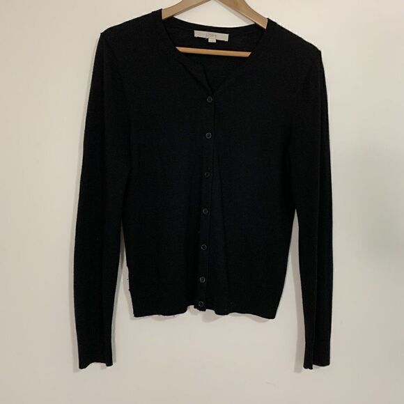 Ann Taylor LOFT Women Medium Cardigan Wool Knit Sweater Black - Picture 1 of 5